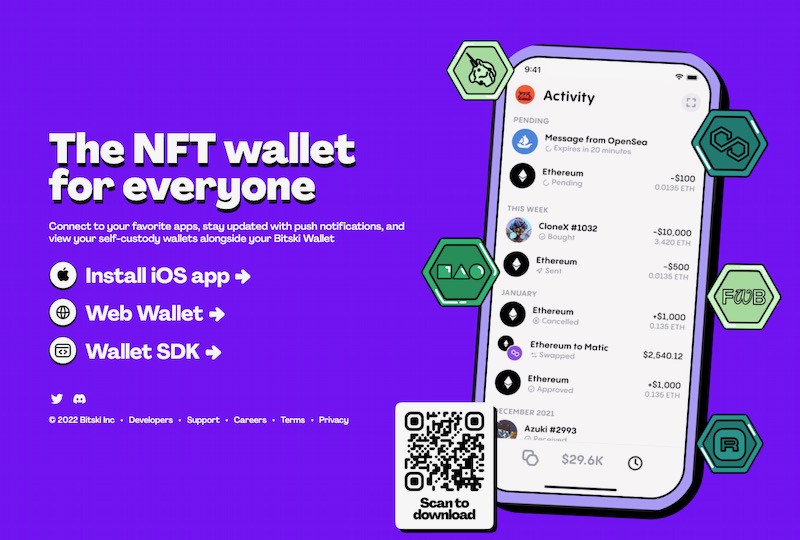 ad for bitski wallet with mobile phone screen
