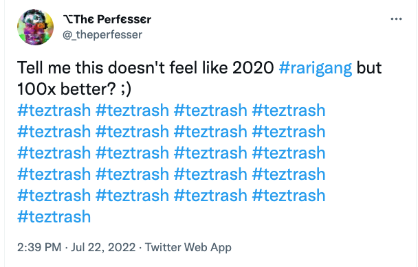 twitter screenshot "tell me this doesn't feel like 2020 #rarigang but 100x better?" The Perfesser